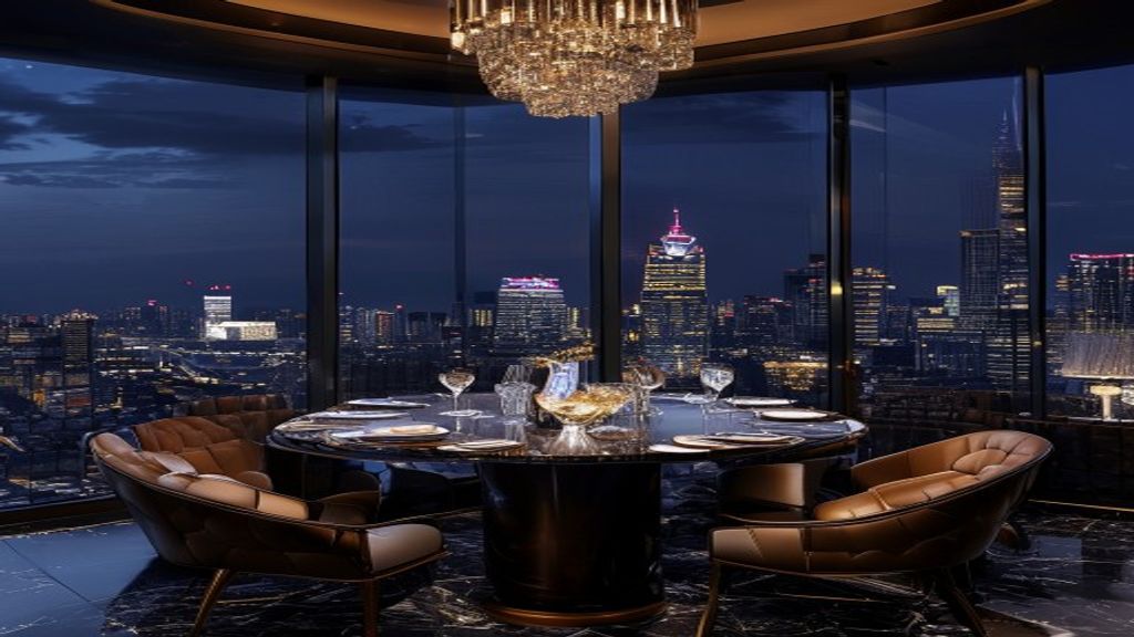 丸の内ホテルレストランの個室・夜景越しのテーブルセッティング